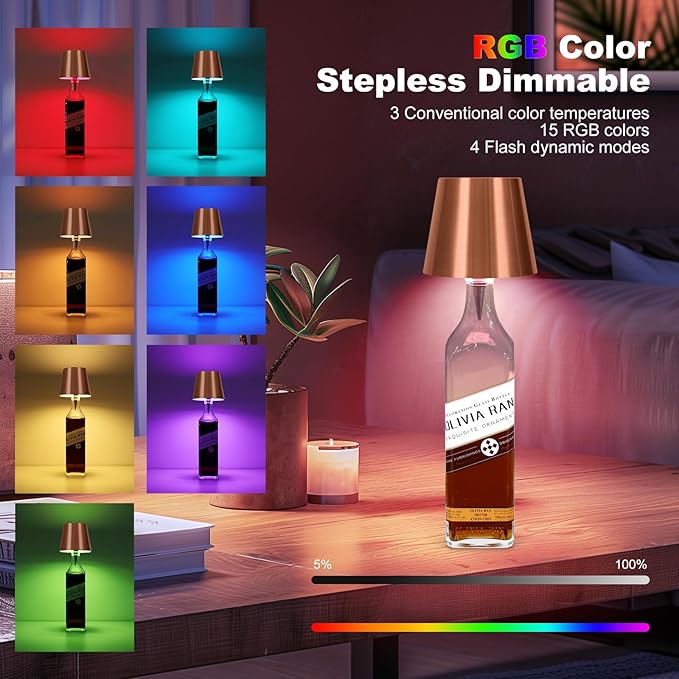 2025 New Wireless Bottle Lamp,RGB LED Bottle Light with Remote(RGB Rose Gold, 1pc)
