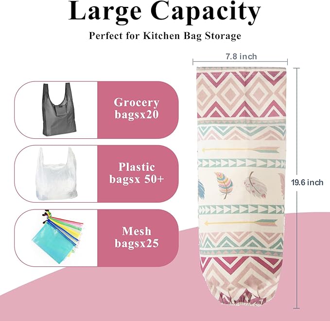 TOGETRUE Plastic Bag Holder, Wall Mount Plastic Bag Organizer Dispenser, Heavy Duty Grocery Bag Storage Holder for Home Kitchen Camper (Pink Style)