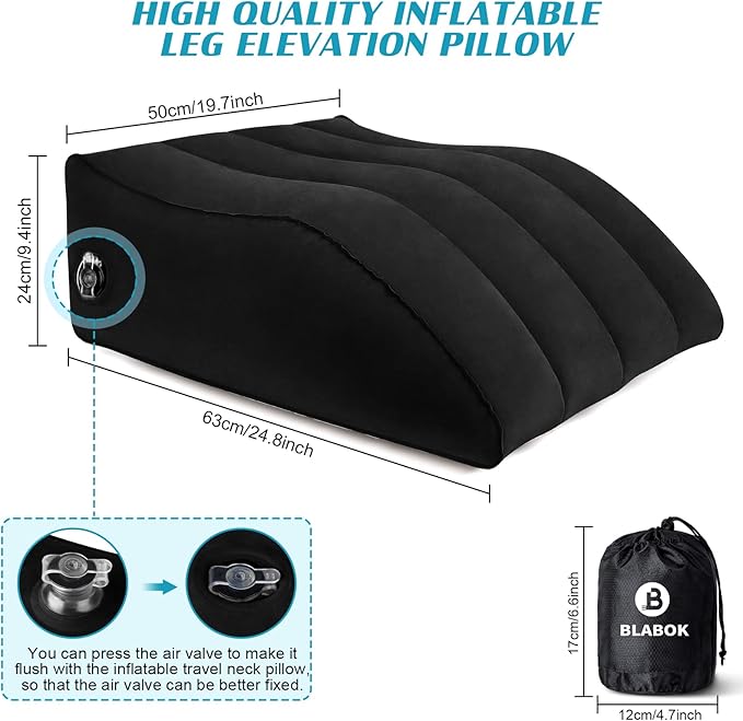 Wedge Pillow for Sleeping - Inflatable Leg Elevation Pillow for Swelling,Circulation,Leg & Back Pain Relief,Leg Support Pillow,Leg Wedge Pillows for After Aurgery,Hip,Foot,Ankle Recovery (Black)