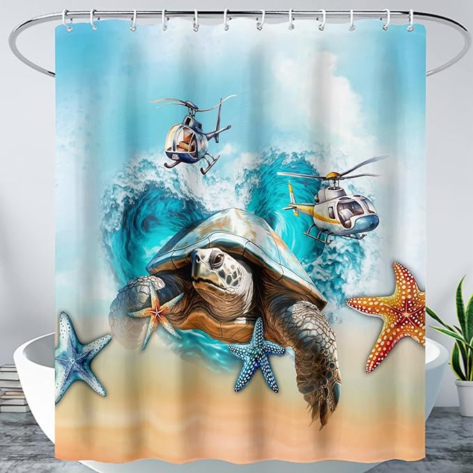 AILONEN Sea Turtle Shower Curtain for Bathroom, Ocean Beach Theme Bathroom Curtain,Tie Dye Animal Bath Curtain 72" W*96" H Polyester Waterproof Bathroom Curtain with 12 Hooks