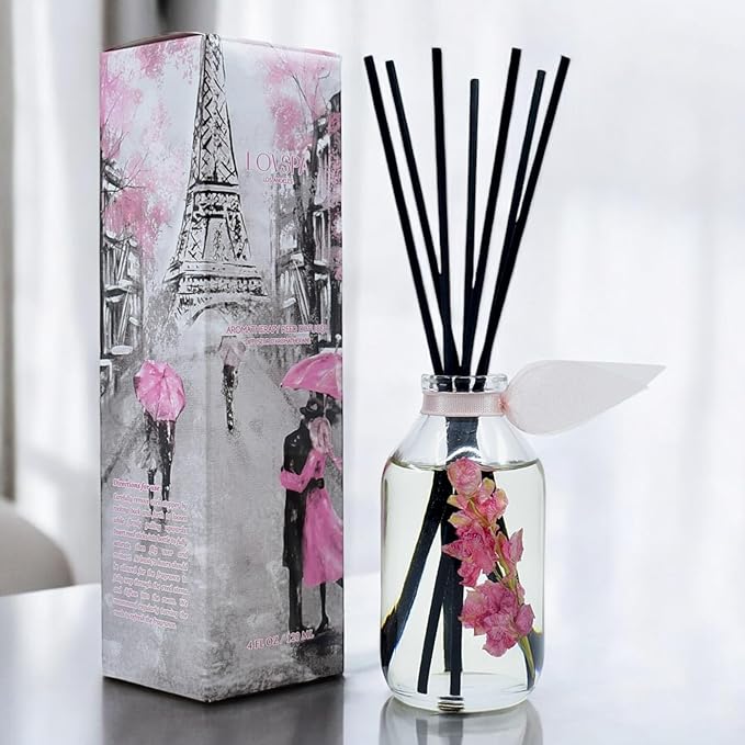 LOVSPA Pink Tuberose Reed Diffuser Set - Reed Diffusers for Home with Long Lasting Fragrance - Non-Toxic Oil Reed Diffuser - Made in The USA