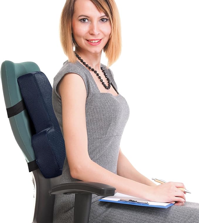 HOMBYS Lumbar Support Pillow for Office Chair-Seat Cushion for Back Support, Improved Sitting Posture and Upper/Lower Back Pain Relief for Desk Chairs, Car Seats and Airplanes (Navy Blue, 16"x12"x3")
