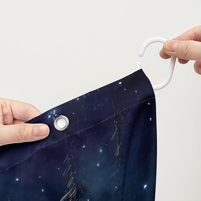 AILONEN Boys Snow Wolf Shower Curtain for Bathroom Decor,3D Night Galaxy Starry Wolf Decor Bath Curtain 72" W*78" H Polyester Fabric Waterproof Bathroom Curtain with 12 Hooks