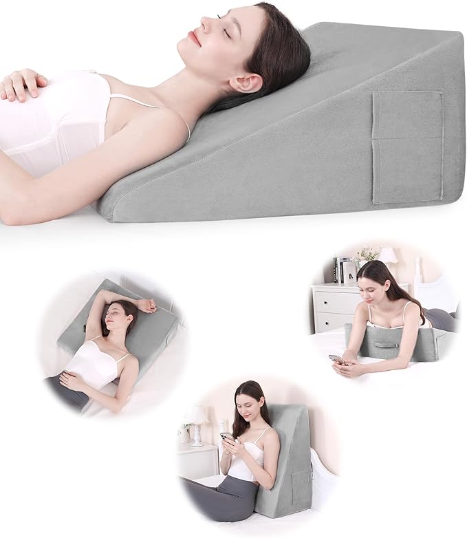 Wedge Pillow for Sleeping, 12 Inch Bed Wedge Pillo, Memory Foam Top Triangle Pillow Wedge for Head, Back, Leg with Washable Cover