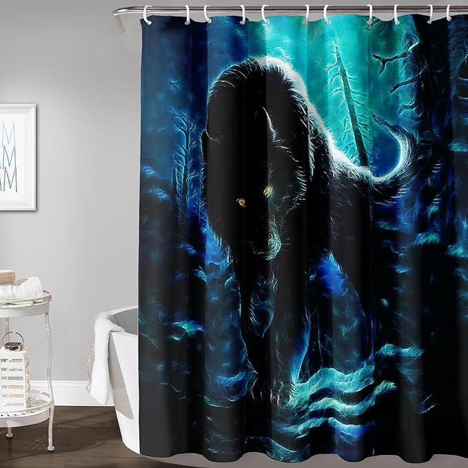 AILONEN Wolf Shower Curtain,Evening Moon Wolf Bath Curtain Gifts for Kids Boys Girls,Safari Wolf Polyester Waterproof with 12 Plastic Hooks 72" W*72" H