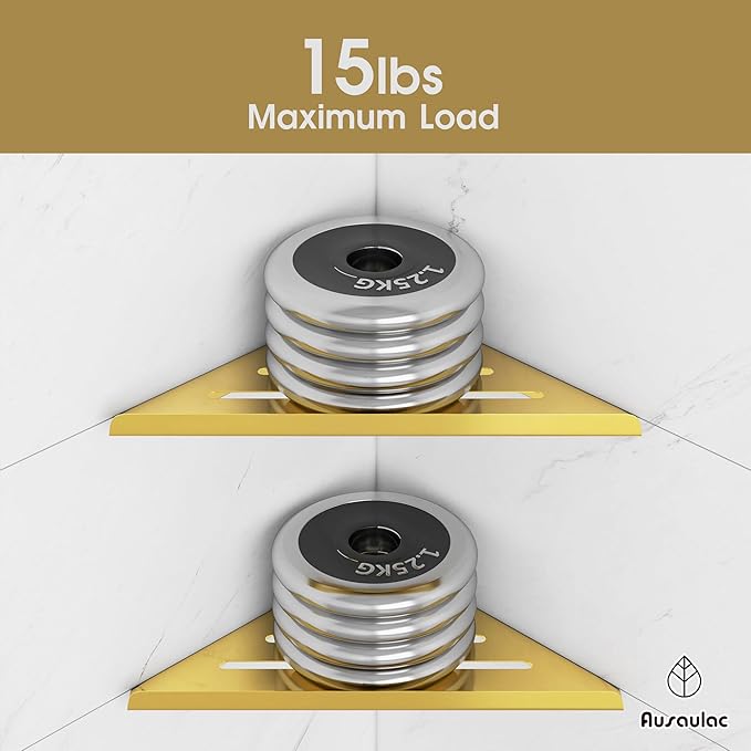 Shower Corner Shelf,304 Stainless Steel Shower Caddy, No Drill Shower Shelf,Won't Fall Off Shower Organizer, Large Capacity Floating Corner Shower Shelves Shampoo Holder (Gold 2-Pack)