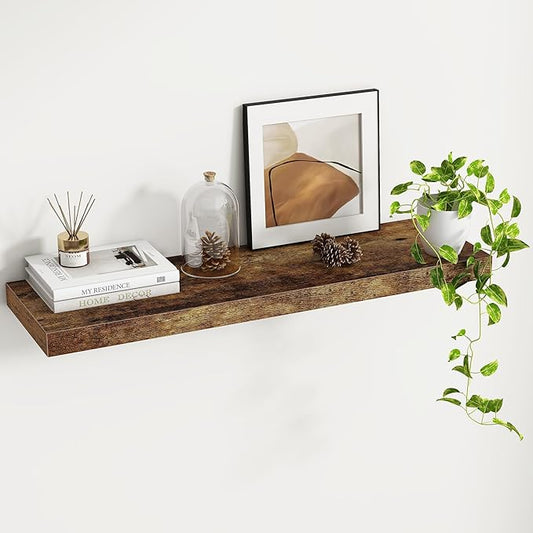 Fun Memories 36 Inch Floating Shelves - Rustic Wooden Wall Shelves - Wall Mounted Storage Shelf with Invisible Brackets - Extra Deeper & Thicker for Living Room, 36" W x 9" D x 1.6" H - Brown