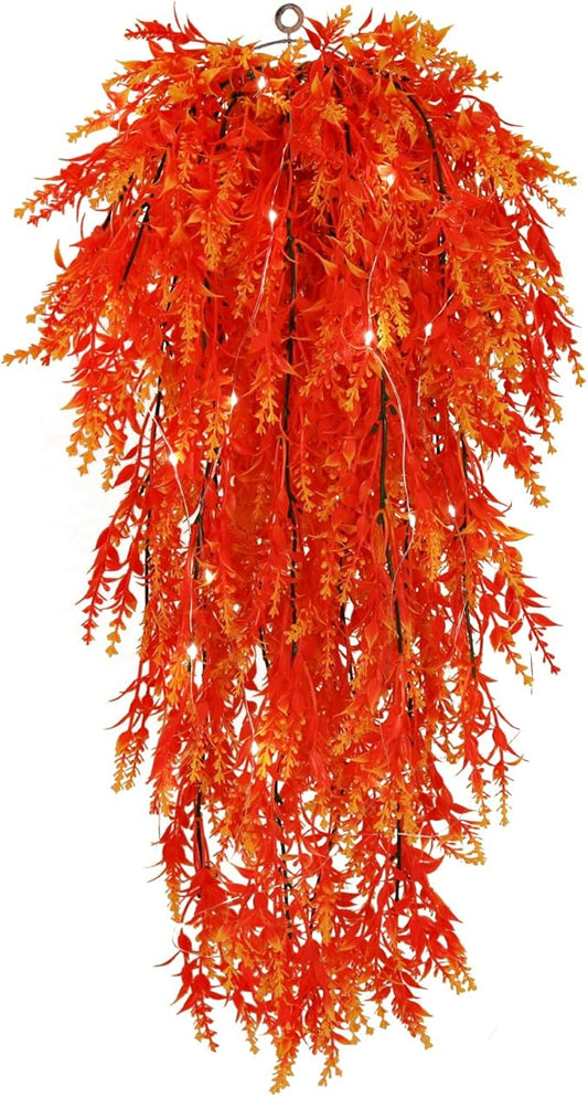 RECUTMS Fall Flowers Faux Hanging Plants Artificial Autumn Fake with Lights for Thanksgiving Indoor Outdoor Wedding Garden (Gold 2)