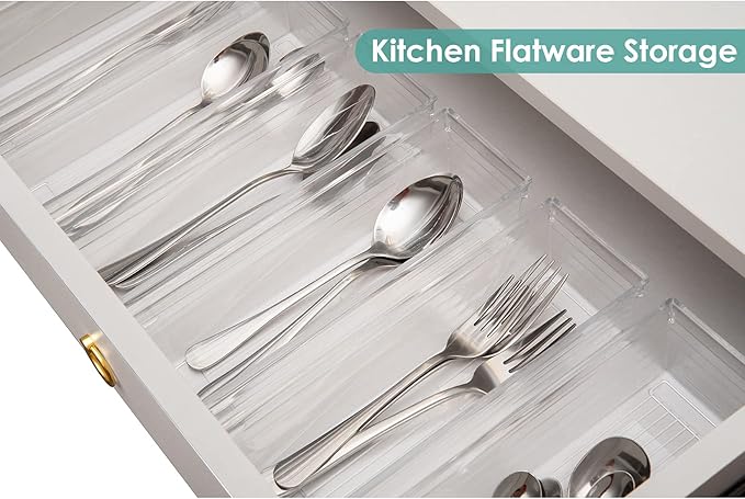 Backerysupply Clear Plastic Drawer Organizer Tray for Vanity Cabinet (12”×3”×2”，Set of 8),Storage Tray for Makeup, Kitchen Utensils, Jewelries, and Gadgets