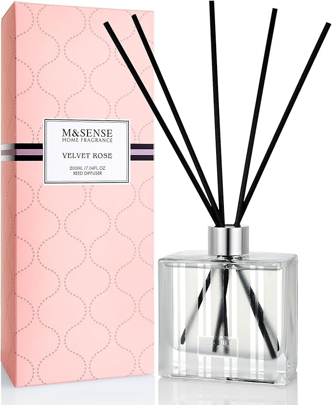 M&SENSE Rose & Sandalwood Reed Diffuser Set - 7.04 oz Velvet Rose Non-Toxic Scent Diffusers for Home Bathroom Shelf Decor, Aromatherapy Diffuser Gift for Girlfriend,