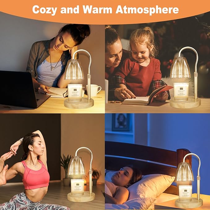 Candle Warmer Lamp with Timer & Dimmer, Candle Warmer Height Adjustable, Fits All Jar Scented Candles, Candle Lamp with 3 Bulbs, Charming Gift Box with Ribbon for Gifting