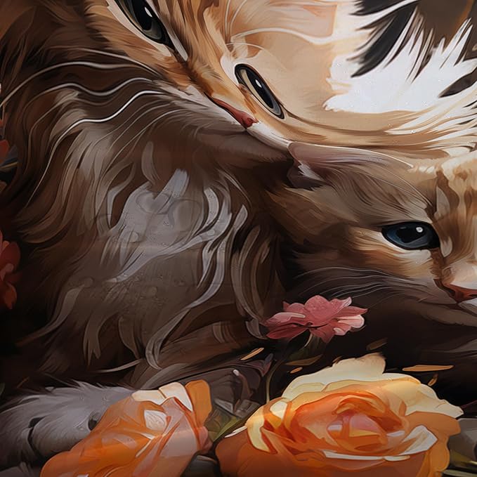 AILONEN 3D Kawaii Cat Shower Curtain,Lovely Kitten Mom and Son Polyester Cloth Bath Curtain Set for Girls Boys,Cute Animal with Flowers Waterproof Shower Curtains for Bathroom, 72" W*72" H