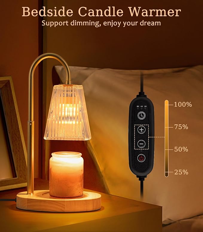 Candle Warmer Lamp with Timer Dimmer Vintage Electric Wax Warmer Home Decor for No Flame Scented Warming Adjustable Height