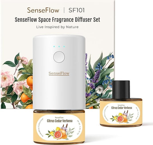 SF101 Waterless Ultrasonic Essential Oil Diffuser–100% Plant-Based,120-Day Natural Air Freshener & Aromatherapy Diffuser for Home,Hotel,Studio–Covers up to 100㎡-Citrus Cedar Verbena