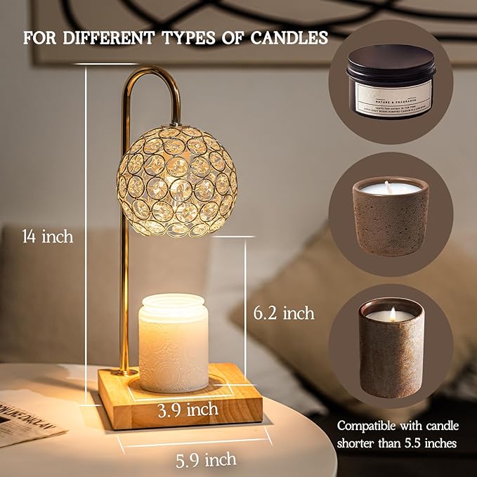 Candle Warmer Lamp with Timer, Home Decor for Mom, Gold Diamond Lamp with 2 Bulbs, Western Bedroom Accessories, Birthday Gifts for Women, Wax Warmer Lamp, Round Diamond