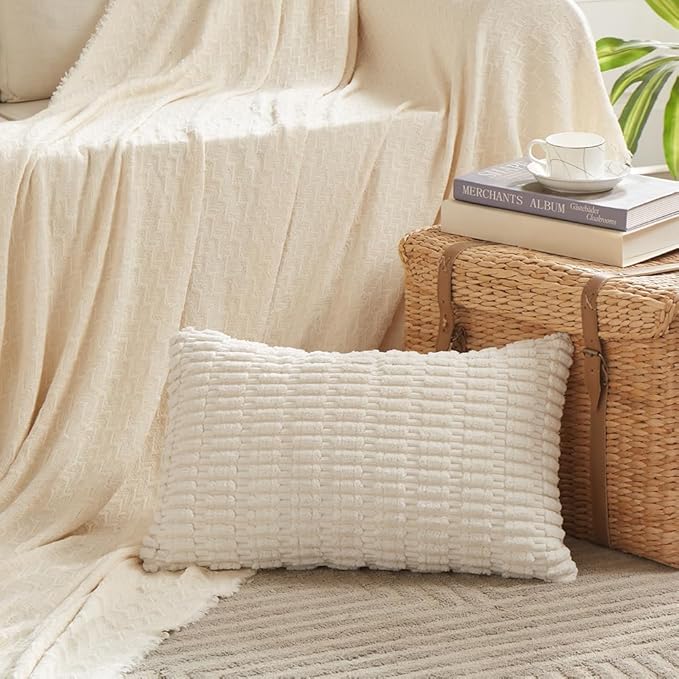 Fancy Homi 4 Packs Fall Boho Lumbar Decorative Throw Pillow Covers 12x20 Inch for Couch Bed Sofa, Aesthetic Modern Farmhouse Home Decor, Soft Striped Corduroy Rectangle Accent Cushion Case 30x50 cm