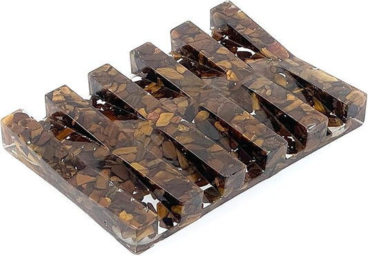 Handmade Tiger Eye Stone Rectangle Bar Soap Holder with Drainage Function, Crystal Dish for Shower and Bathroom Decor, Natural Soap Tray to Keep The Soap Dry Resin Kitchen Decoration (Tiger Eye)