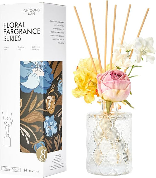 Chloefu Lan Amber Reéd Diffuser, 6.7 oz Natural Essential Scented Oil with Diffuser Sticks,Bathroom Decor, Home & Office Decor, Amber Diffuser Oil Gift Set