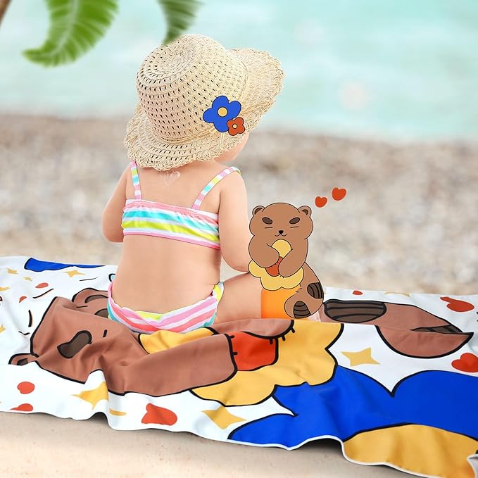Cleanbear Kids Beach Towel - Cute Happiness Bear Design, Soft and Absorbent, Perfect for Bath, Pool, and Beach - Spread Joy and Comfort