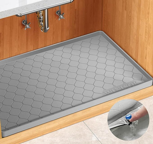 Silicone Under Sink Mat 28" x 22", Kitchen Essentials and Gadgets, Shelf Liner and Cabinet Protector, Home Organizers and Storage, Waterproof Bathroom Tray