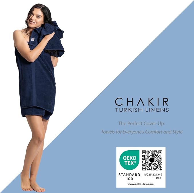 Chakir Turkish Linens | Hotel & Spa Quality 100% Cotton Premium Turkish Towels | Soft & Absorbent (Personalized 3-Piece Towel Set, Navy)