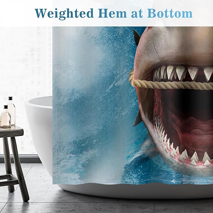Aimego Extra Long Shower Curtain - Funny Cute Cool Cat Riding Shark Ocean Wave Fun Fabric Cloth Shower Curtain Set with 12 Hooks for Adults Kids Bathroom Decor Accessories Bathtub Curtain, 72"x78"