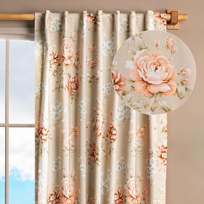 Maison d' Hermine Curtains for Living Room 100% Cotton 96 inch Length One Panel Light Filtering Curtains for Bedroom Windows with Rod and Loop Pockets Drapes (Newburry Melba, 50" W x 96" L)