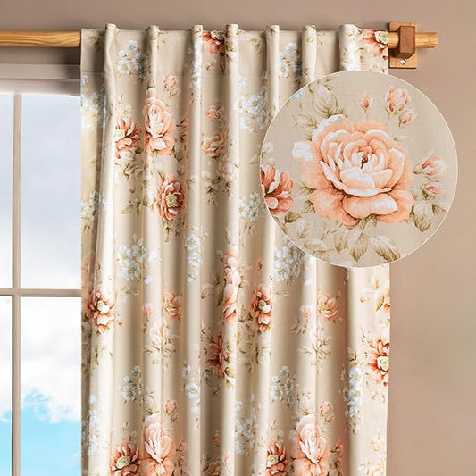Maison d' Hermine Curtains for Living Room 100% Cotton 96 inch Length One Panel Light Filtering Curtains for Bedroom Windows with Rod and Loop Pockets Drapes (Newburry Melba, 50" W x 96" L)