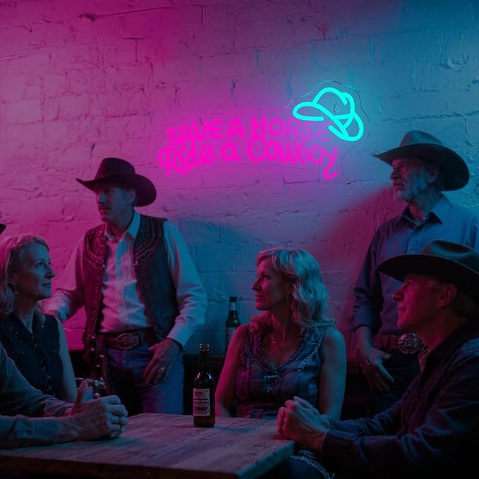 Nosun Save A Horse Neon Sign Cowboy neon signs for Wall Decor, Adjustable Brightness Led Sign, LED Colorful Signs Light for Bedroom Home Bar Club Hotel Party Decor