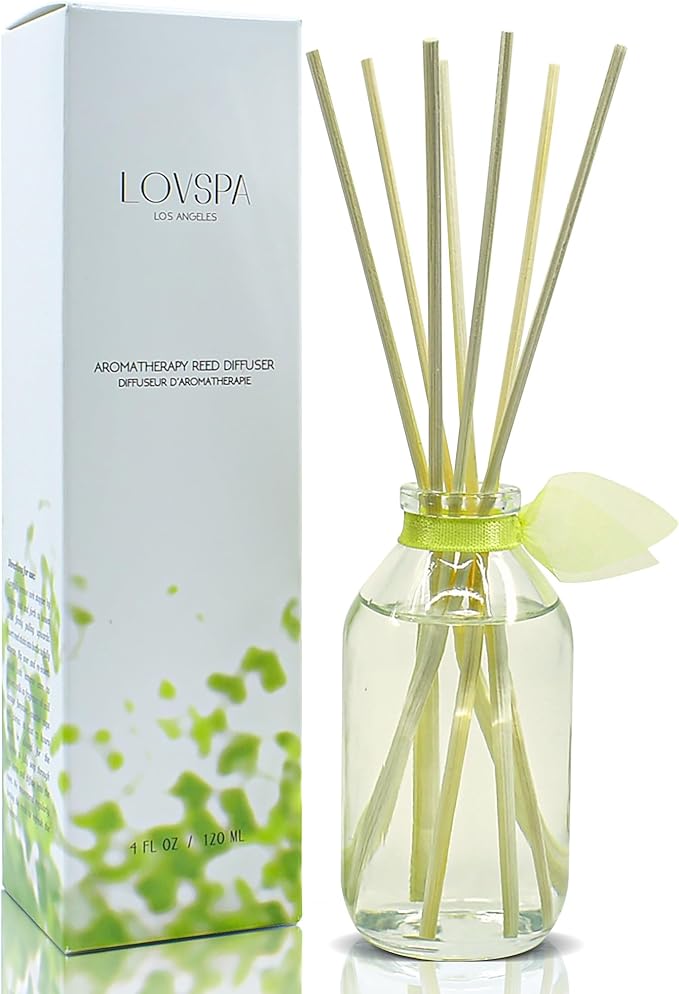 LOVSPA Sparkling Citrus Scented Sticks Reed Diffuser Set - Energize - A Spring Scent of Bright Lemons & Fresh Greens - Citrus, Sage & Sandalwood - Best Birthday Gift Idea!