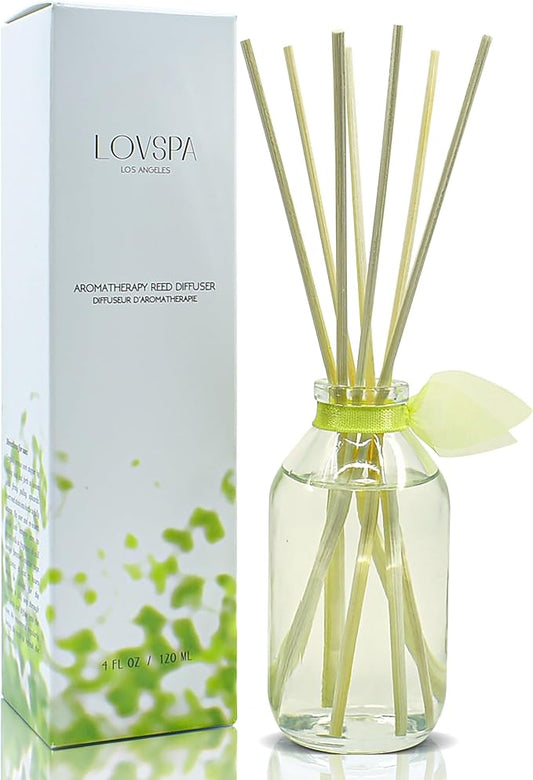 LOVSPA Sparkling Citrus Scented Sticks Reed Diffuser Set - Energize - A Spring Scent of Bright Lemons & Fresh Greens - Citrus, Sage & Sandalwood - Best Birthday Gift Idea!