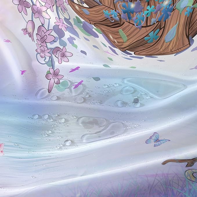 AILONEN Purple Tree Leaves Shower Curtain,Botanical Floral Plants Vine Shower Curtain,Butterfly Floral Shower Curtain for Bathroom Decor Polyester Waterproof with Grommets and Hooks 72" W*84" H