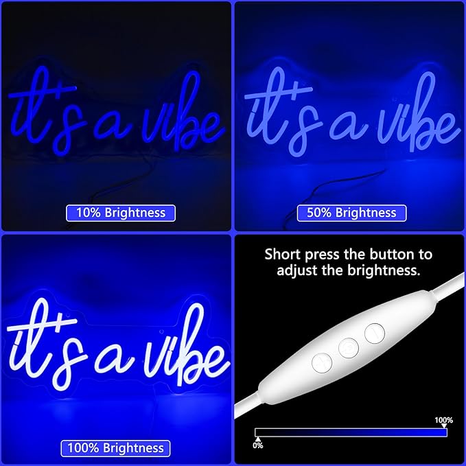 Blue It's a Vibe Neon Sign, Neon Signs for Wall Decor, Neon Dimmable LED Signs for Bedroom, Neon Light Up Signs for Home Beer Bar Cafe Game Room Birthday Wedding Decorations Girls Boys Gifts