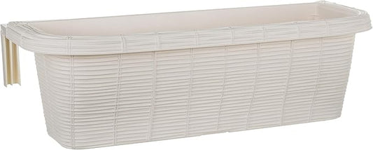 Apollo Exports International AP-30312 23.5" Adjustable Railing Planter, Ratan Look, White