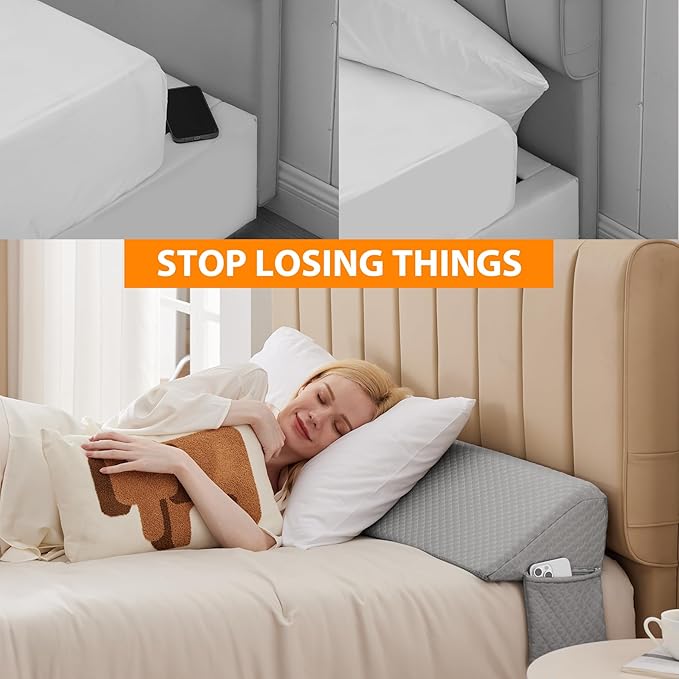 Queen Bed Wedge Pillow for Headboard, Bed Gap Filler, Mattress Gap Filler Queen, Fill The Gap (0-7") Between Headboard and Mattress (Grey, 60"x10"x6")