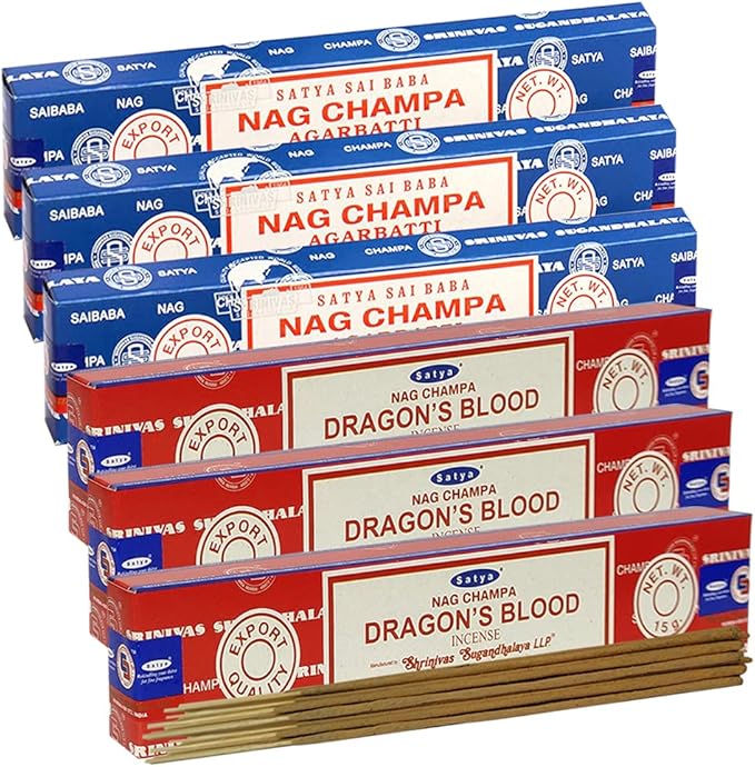 Nag Champa Dragons Blood Incense Sticks & Holder Bundle Variety Pack from House of Satya Incense Sticks and Trumiri
