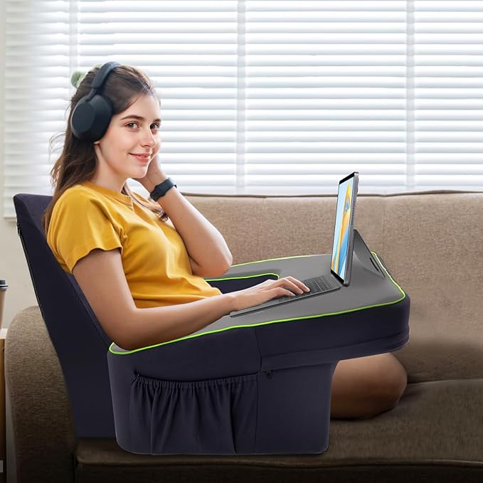 Game Pillow and Cushion Combo Set, Soft Lap Desk Pillow for Adult, Extra Large Arm Rest Ergonomic Couch Gaming Pillow with Side Pockets, Reading Pillow for Sitting in Bed/Laptop/Floor/Sofa…