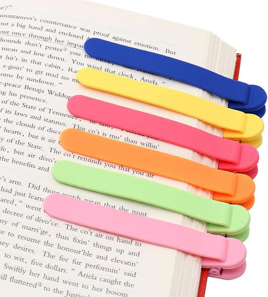 SMUK 6pcs Silicone Automatic Bookmark, Unique Bookmark Page Keeper for Reading Lovers Women Men Kids Teachers, Book Page Holder Markers Clip Book Marks Reading Accessories Gifts