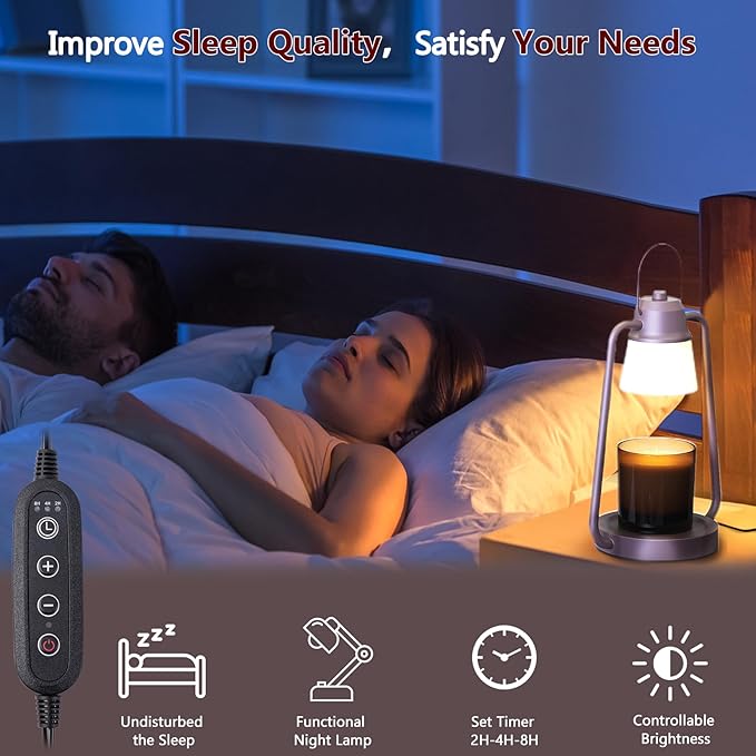 Candle Warmer Lamp with Timer, Dimmer Candle Warmer Scented Candles, Electric Wax Warmer for Jar Candles, Candle Lamp Warmer with 2 Bulbs,Home Decor, Birthday Gifts for Women Men