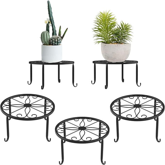Metal Potted Plant Stands, 3 Pack 9" Heavy Duty Rustproof Iron Round Flower Pot Stands, Indoor Outdoor Plant Holder Support Rack for Planter Flowerpot Patio Garden - Black