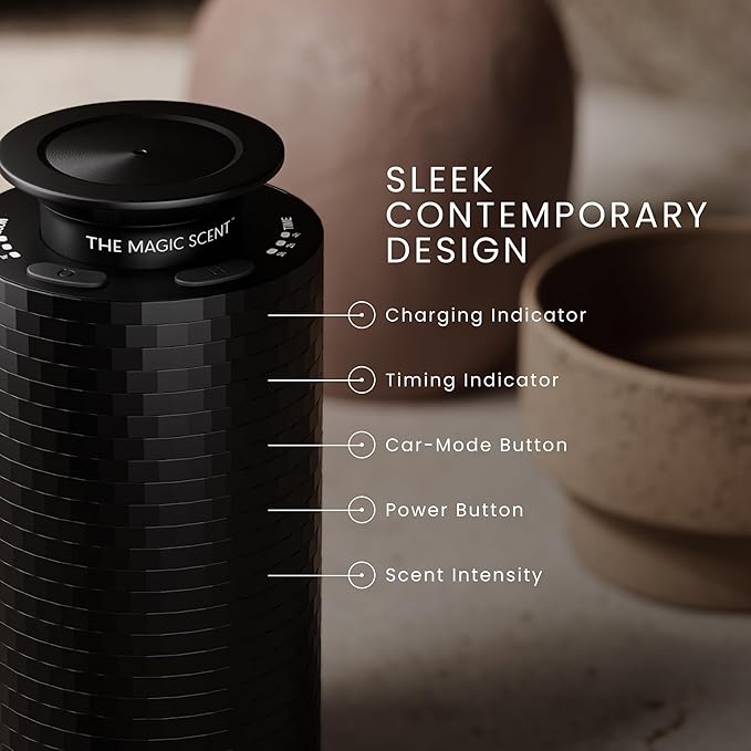 Mini USB Car Diffuser - Waterless Scent Machine for Home & On-The-Go - Intensity Control & Timer - Waterless Oil Diffuser - Rechargeable Car Air Freshener Diffuser up to 400 sq. ft.