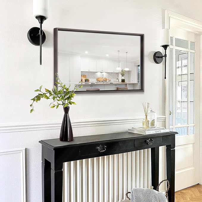 AAZZKANG Rectangular Metal Frame Mirror 26"x18" Retro Bathroom Bedroom Wall Mirrors Home Decor Large