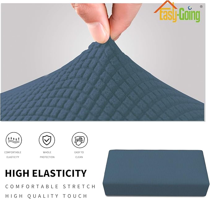 Easy-Going Stretch Ottoman Cover Folding Storage Stool Furniture Protector Rectangle slipcover with Elastic Bottom (XX-Large,Bluestone)