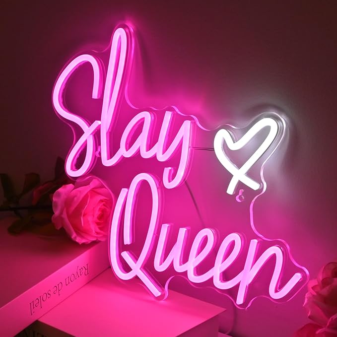 Slay Queen Neon Sign Pink White LED Neon Light Up Signs for Wall Decor Usb Neon Light for Bedroom Preppy Girl Aesthetic Room Dorm Decor Y2k Party Gifts