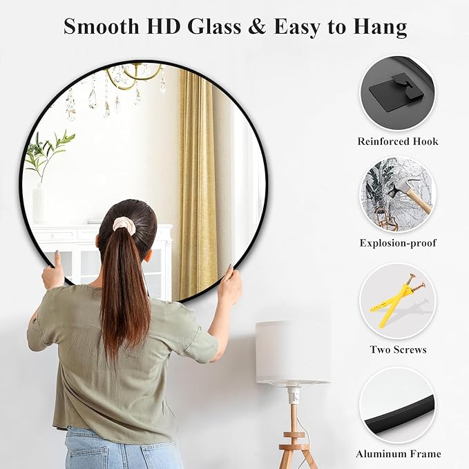 Fabuday Large Black Round Mirror 30 Inch 2 Pack - Wall Circle Mirror for Bathroom, Living Room, Entryway, Hallway, Big Matte Framed Metal Mirrors for Decor