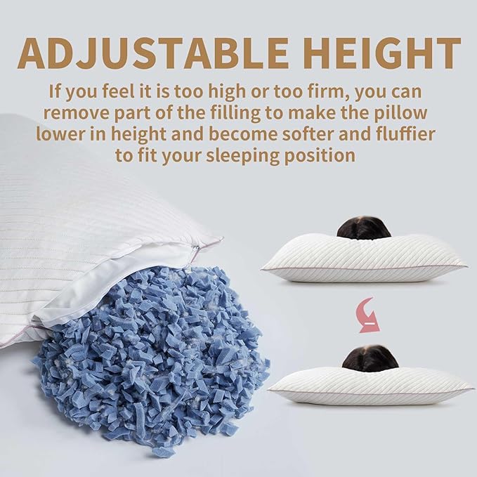 Pillows Queen Size Set of 2 Cooling Shredded Memory Foam Pillows for Bed