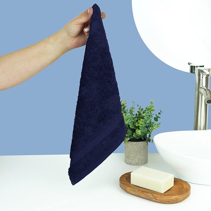 Chakir Turkish Linens | Hotel & Spa Quality 100% Cotton Premium Turkish Towels | Soft & Absorbent (Personalized 3-Piece Towel Set, Navy)