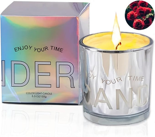 Scented Candle, Soy Candle Non Toxic Candles Jar Natural Essential Oils Candles Long Lasting Candles with Colorful Light, Rose Flower Sea Aromatherapy Candle for Home Rose Candle Gifts for Women Men
