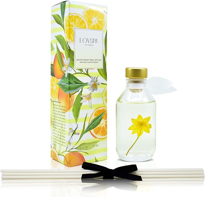 LOVSPA Coastal Citrus Scented Reed Diffuser Set - Fresh Scent Diffuser for Home - Non-Toxic Oil Reed Diffuser - Made in The USA
