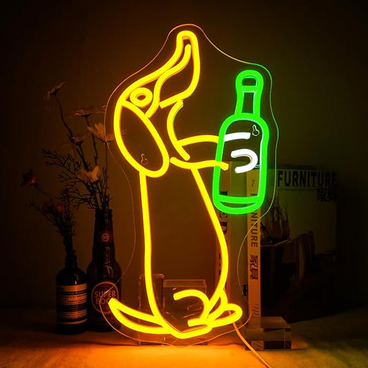 NOSUN Dog Beer Neon Sign for Wall Decor - Animal Bar Light, Yellow Neon Light, Perfect for Cave, Home Bar, or Birthday Party
